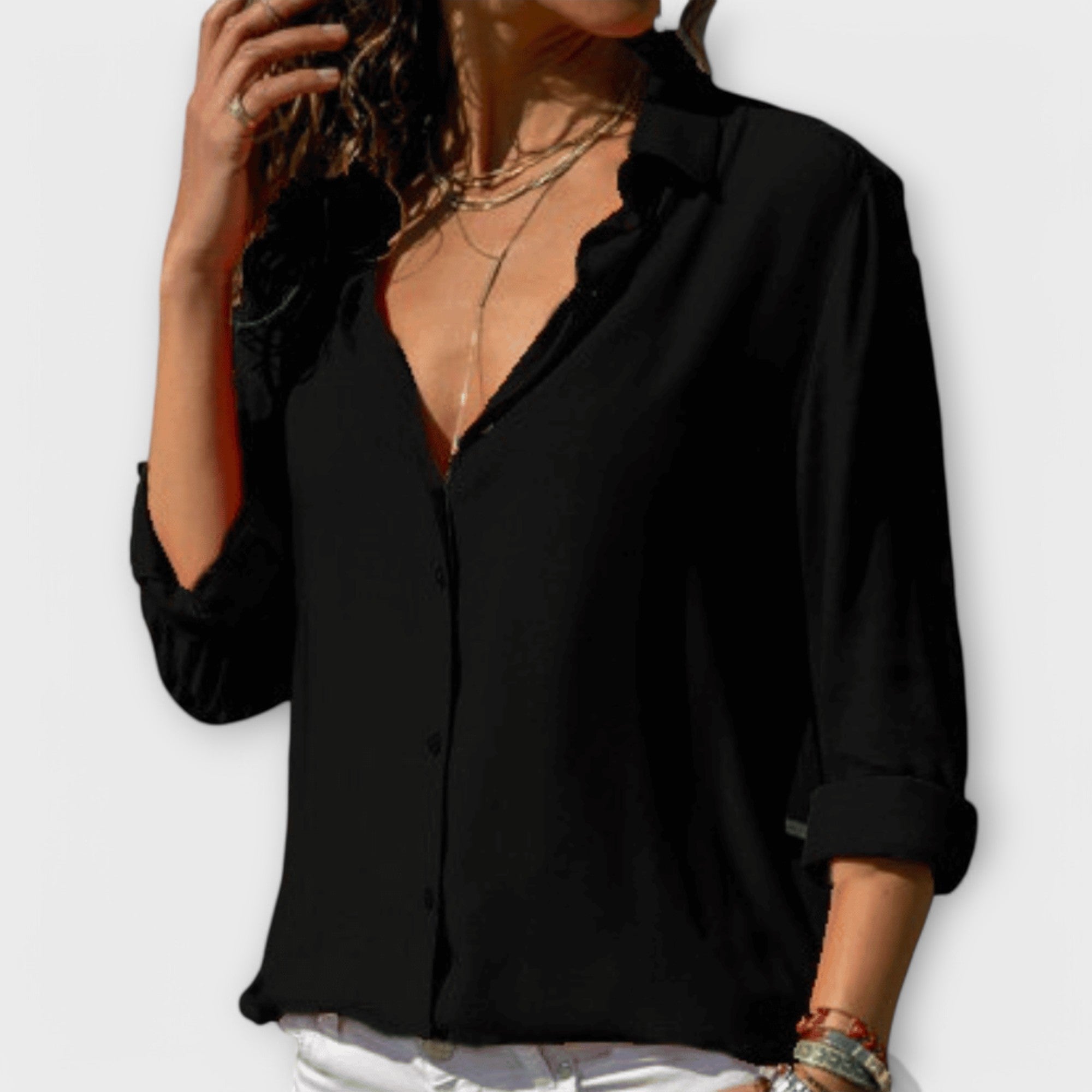 Women's Collared Long Sleeve Button Down Blouse