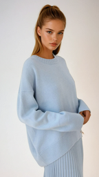 Women's Oversized Crew Neck Knit Jumper - Light Blue