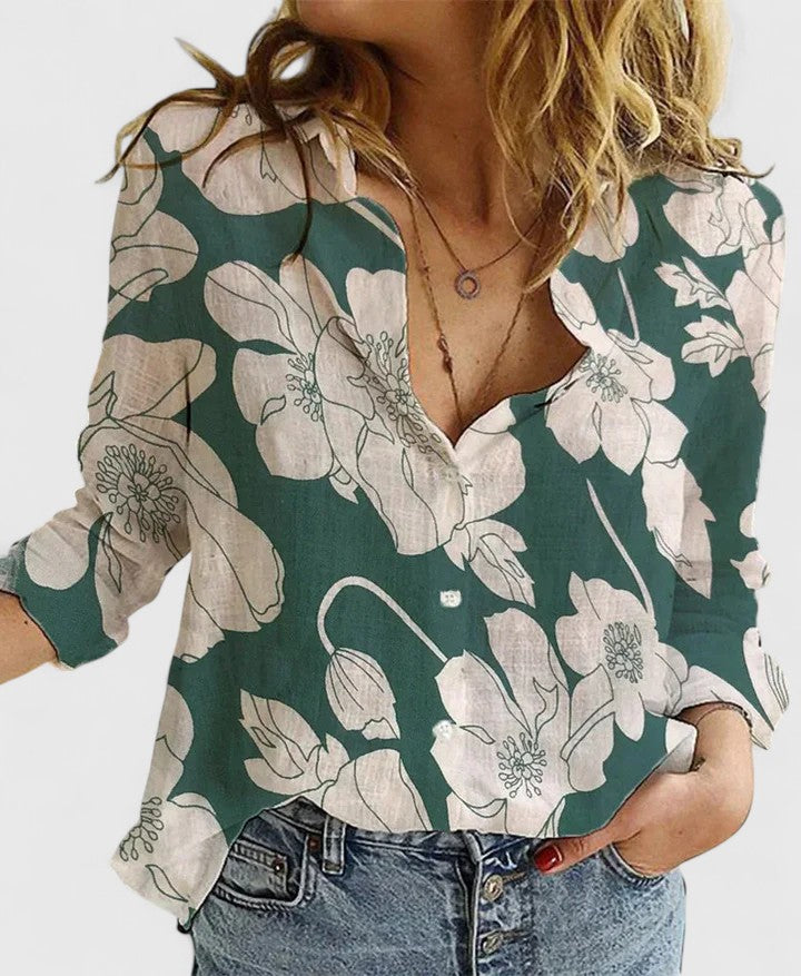 Women's Floral Print V-Neck Blouse