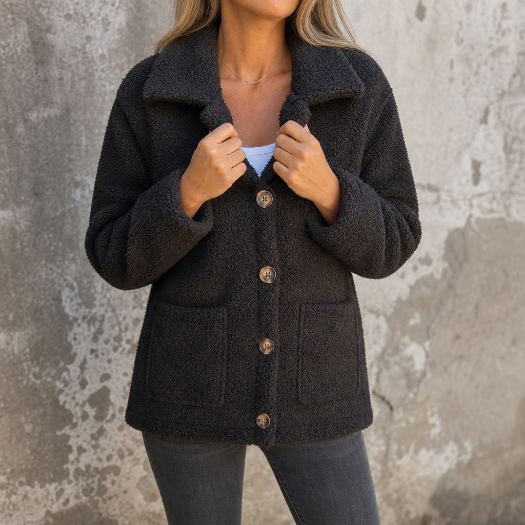 Annika | Curly Faux Fur Button Front Jacket