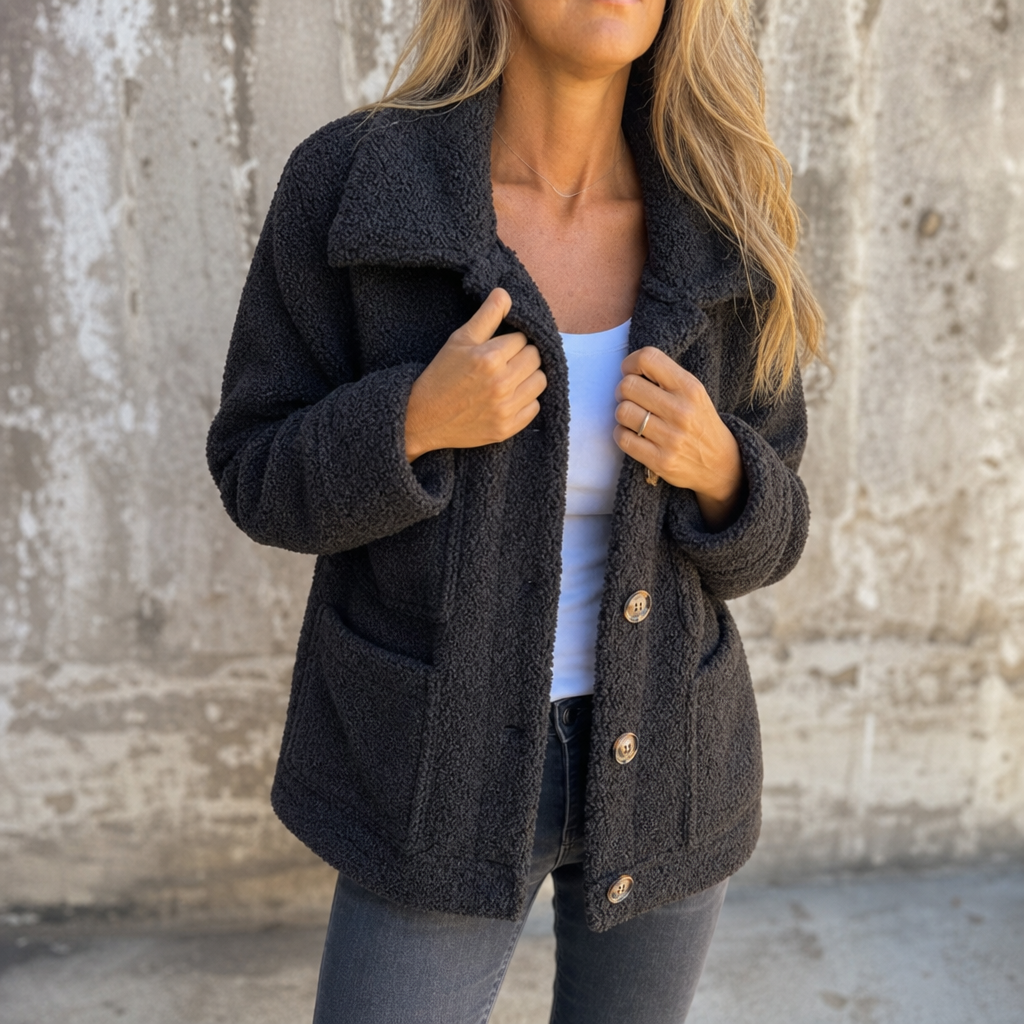 Annika | Curly Faux Fur Button Front Jacket