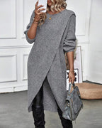 Women's Asymmetrical Long Sleeve Tunic Sweater - Grey