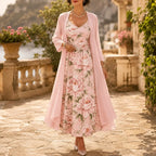 Women's Floral Maxi Dress Two-Piece Set - Light Pink