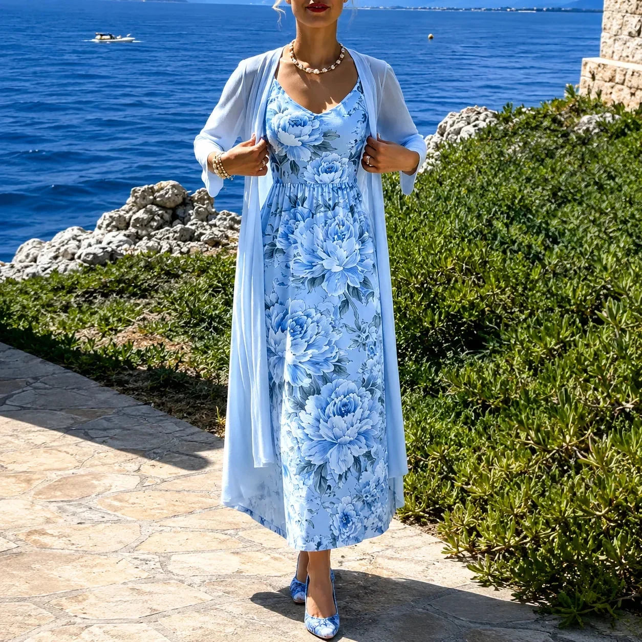 Women's Floral Maxi Dress Two-Piece Set