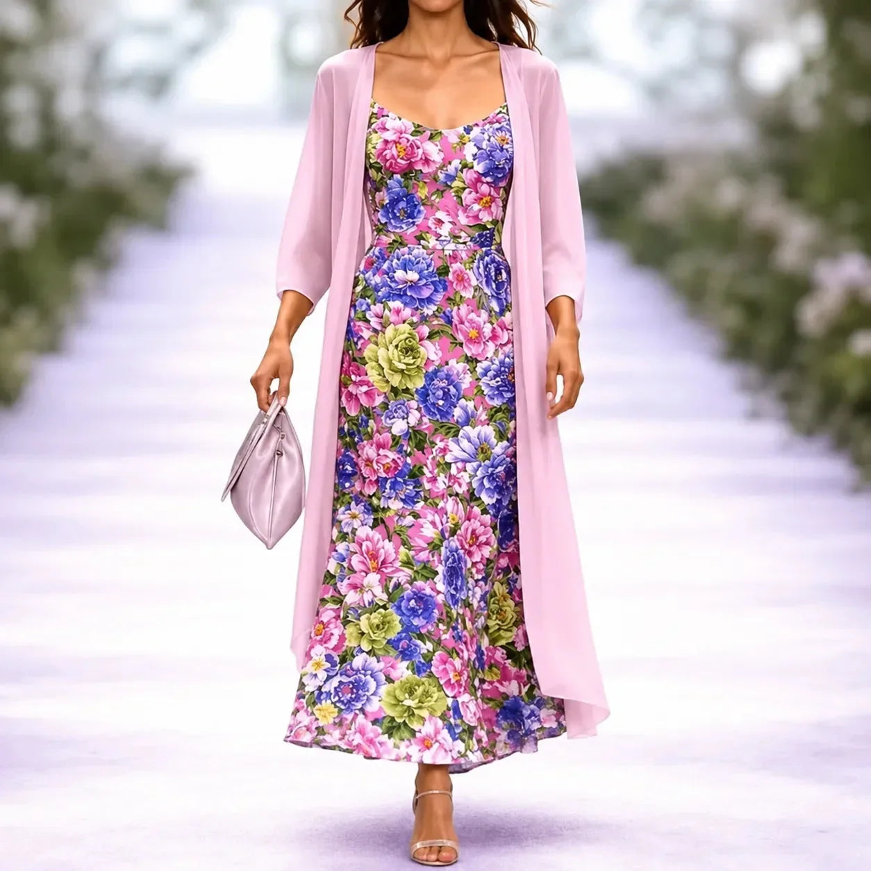 Women's Floral Maxi Dress Two-Piece Set