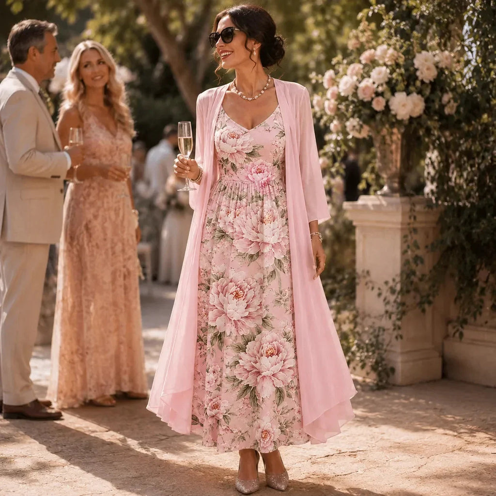 Women's Floral Maxi Dress Two-Piece Set