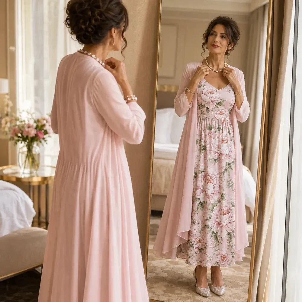 Women's Floral Maxi Dress Two-Piece Set