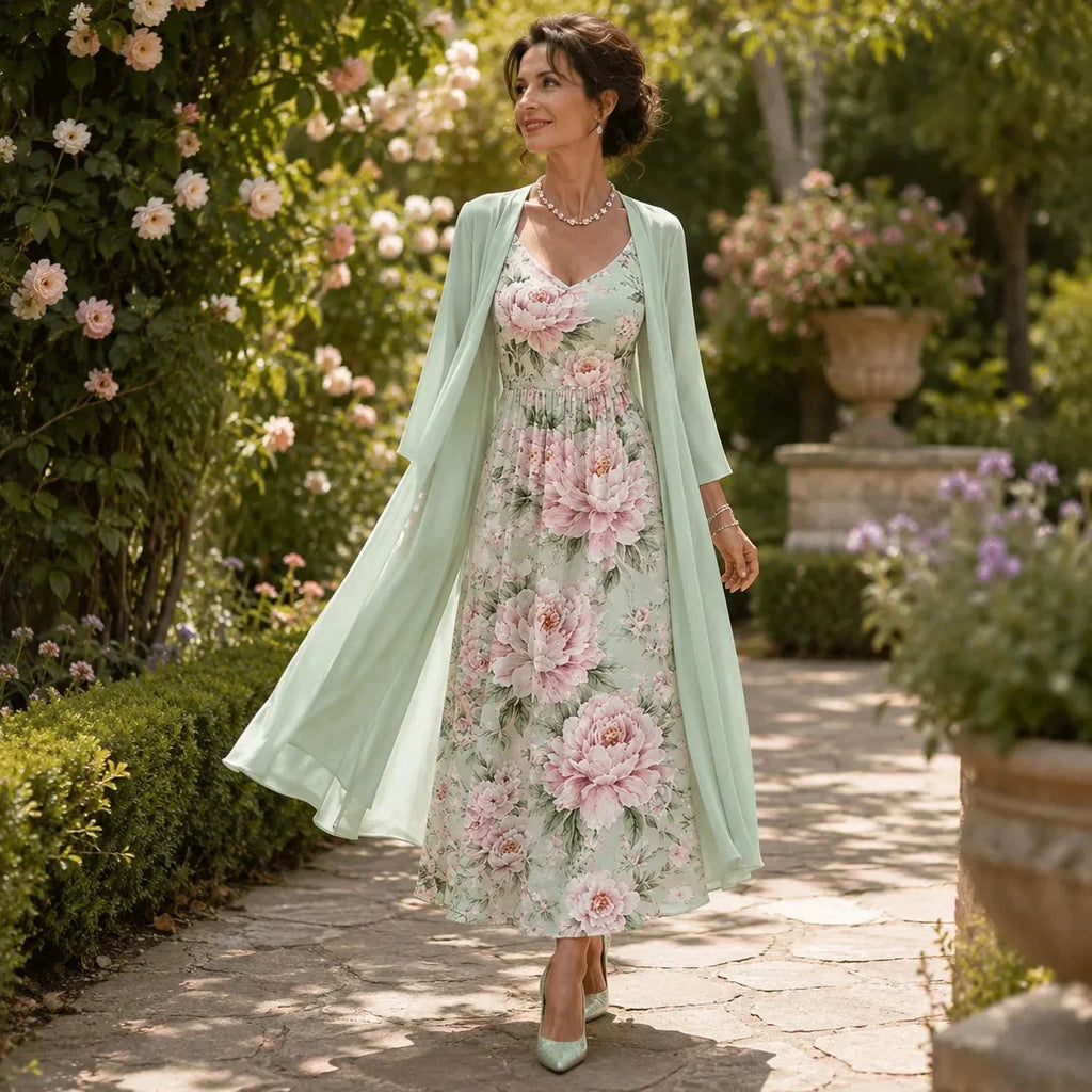 Women's Floral Maxi Dress Two-Piece Set