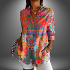 Women's Floral Print Long Sleeve Blouse - Red