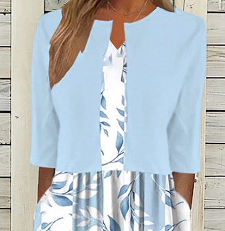 Women's Floral Print Midi Dress with Jacket Set