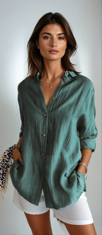 Women's Relaxed Fit Button-Down Blouse - Light Blue