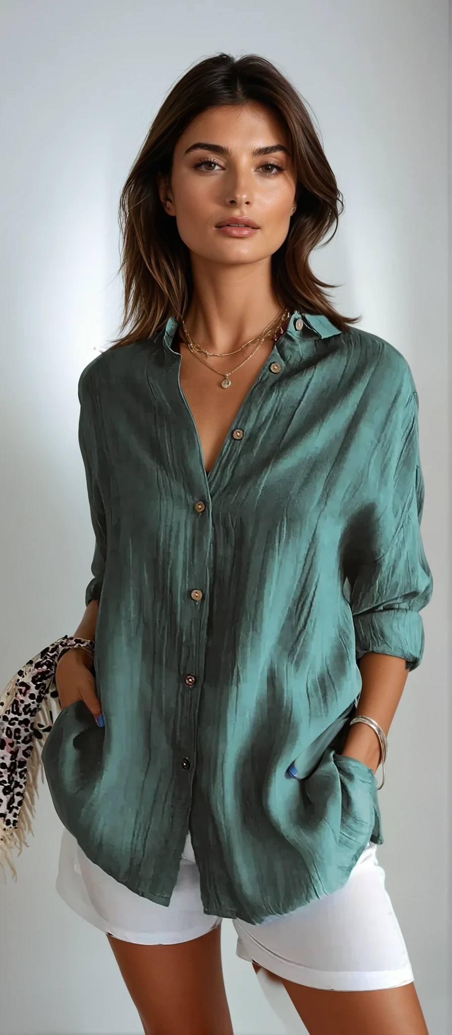 Women's Relaxed Fit Button-Down Blouse - Light Blue