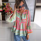 Women's Boho Print Ruffle Sleeve Tunic Top