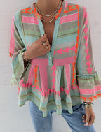 Women's Boho Print Ruffle Sleeve Tunic Top