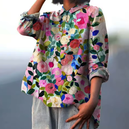 Women's Floral Print Long Sleeve Blouse - Pink