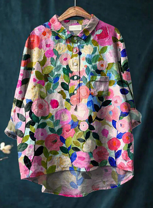 Women's Floral Print Long Sleeve Blouse