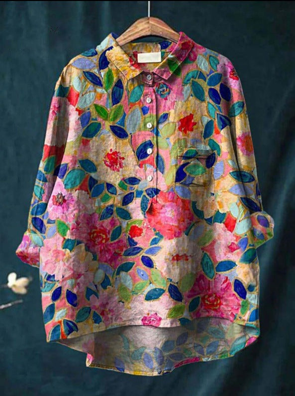 Women's Floral Print Long Sleeve Blouse
