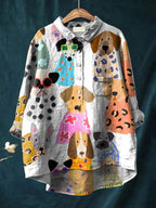 Women's Novelty Dog Print Long Sleeve Blouse