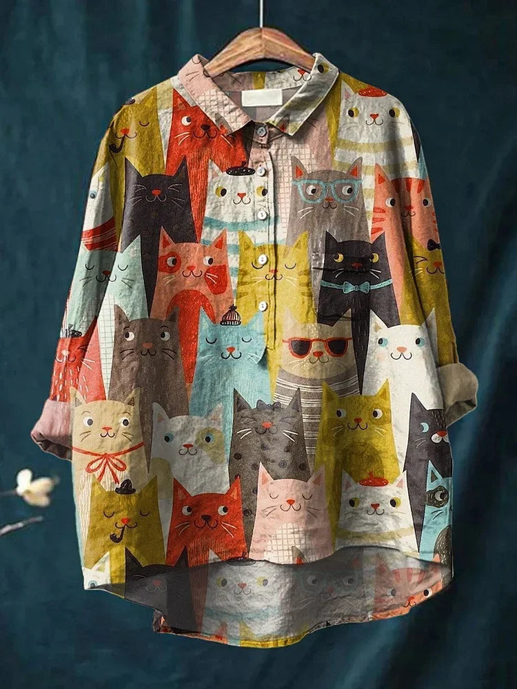 Women's Novelty Dog Print Long Sleeve Blouse