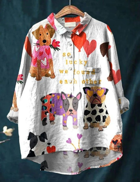 Women's Novelty Dog Print Long Sleeve Blouse