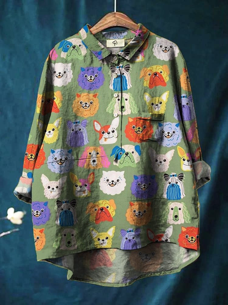 Women's Novelty Dog Print Long Sleeve Blouse
