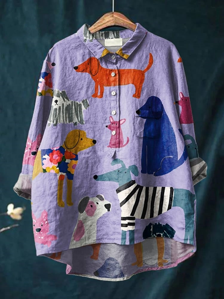 Women's Novelty Dog Print Long Sleeve Blouse