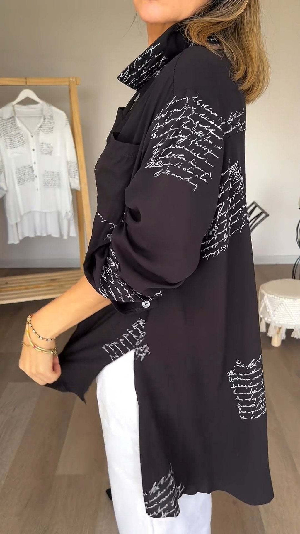 Women's Printed Relaxed Fit Button-Up Blouse