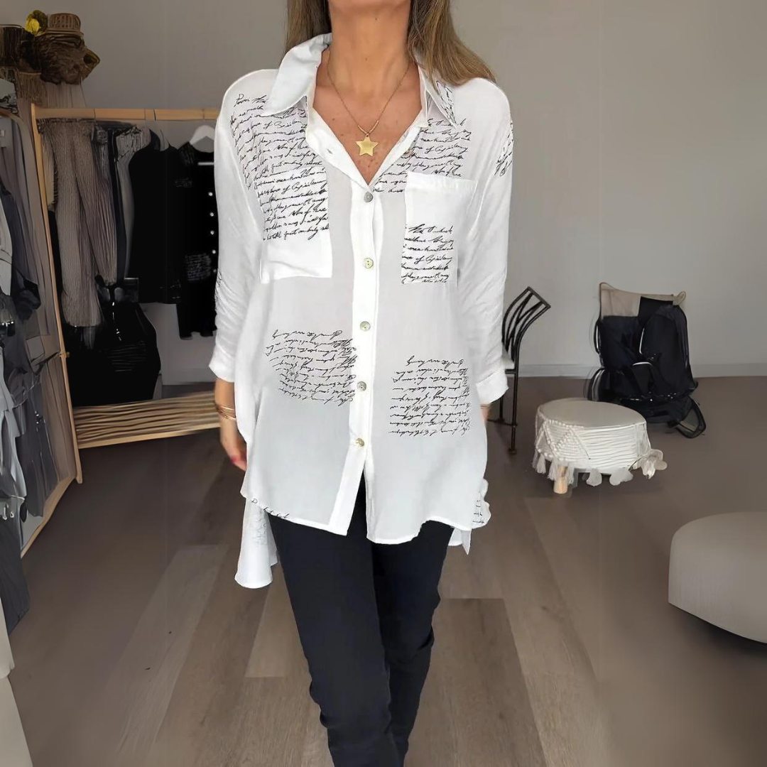 Women's Printed Relaxed Fit Button-Up Blouse