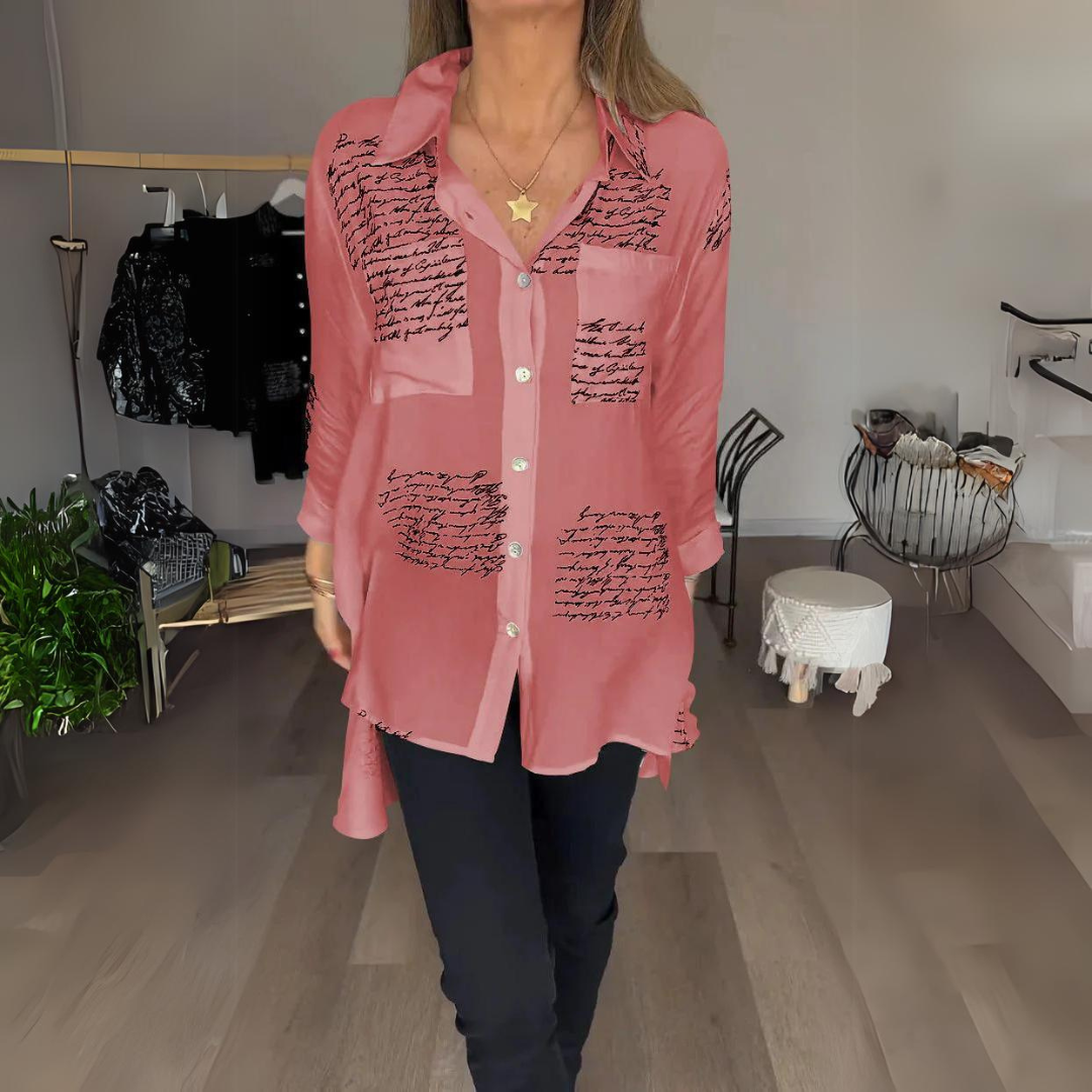Women's Printed Relaxed Fit Button-Up Blouse