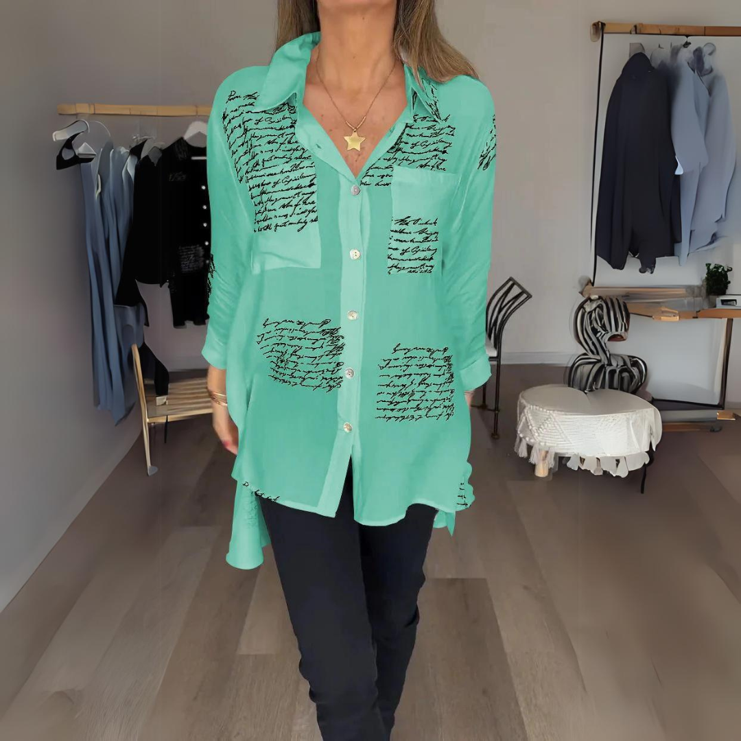 Women's Printed Relaxed Fit Button-Up Blouse