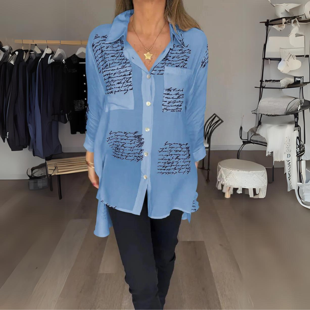 Women's Printed Relaxed Fit Button-Up Blouse