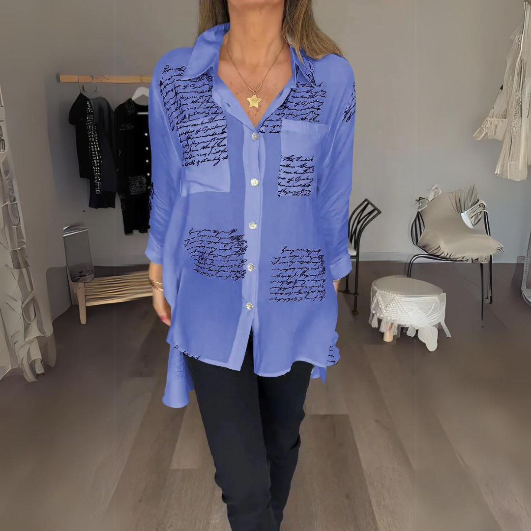 Women's Printed Relaxed Fit Button-Up Blouse