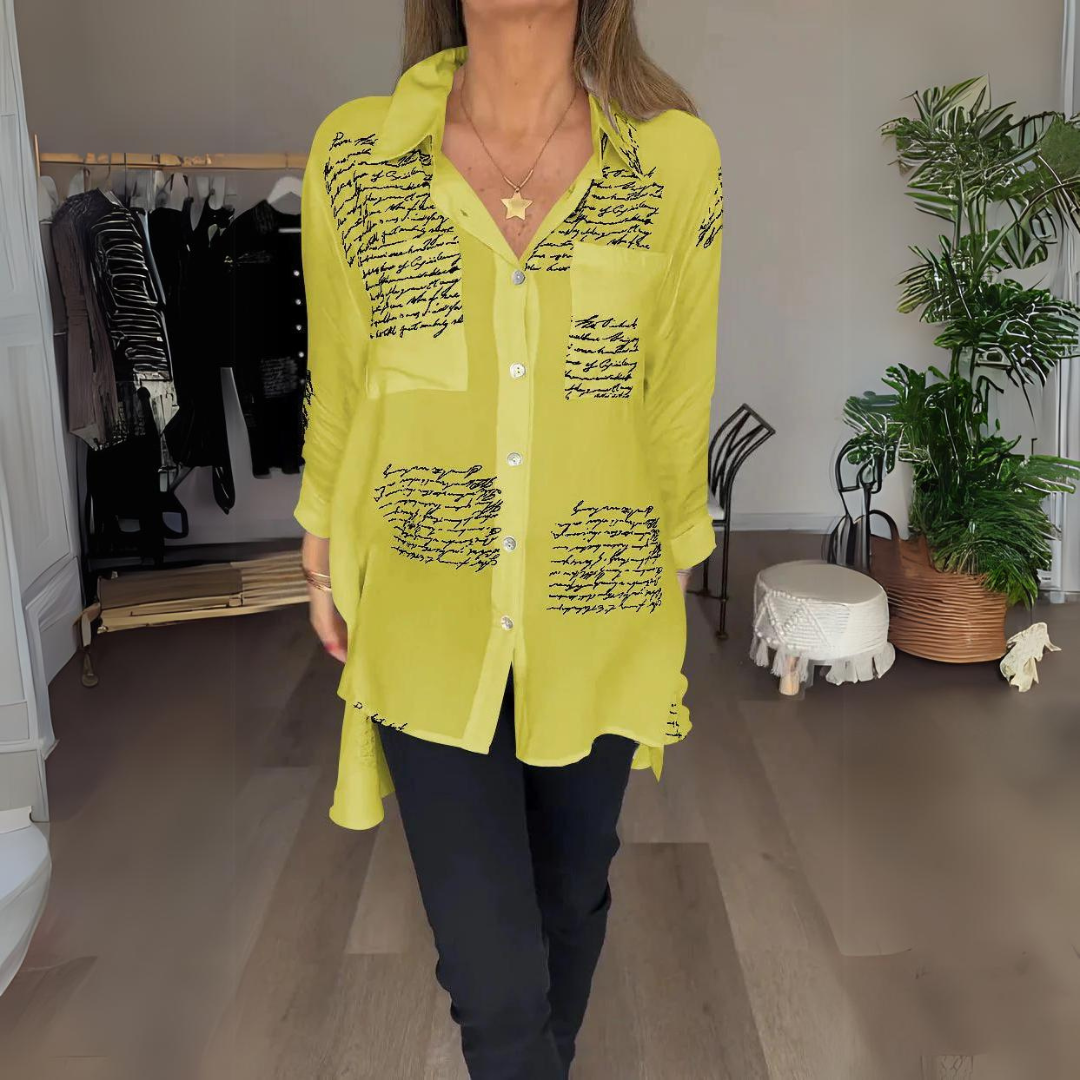 Women's Printed Relaxed Fit Button-Up Blouse