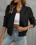 Women's Quilted Zip Front Bomber Jacket - Black