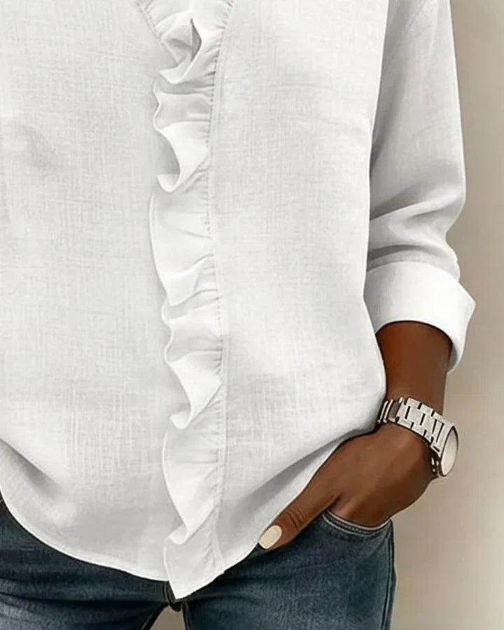 Women's Ruffle V-Neck Long Sleeve Blouse
