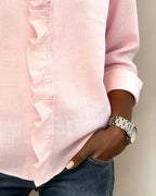 Women's Ruffle V-Neck Long Sleeve Blouse