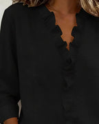 Women's Ruffle V-Neck Long Sleeve Blouse