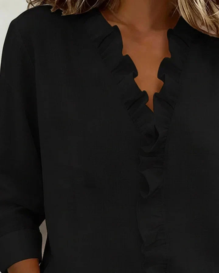 Women's Ruffle V-Neck Long Sleeve Blouse
