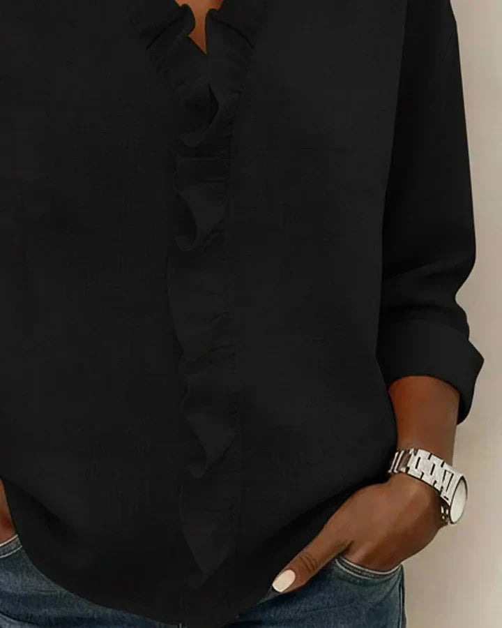 Women's Ruffle V-Neck Long Sleeve Blouse