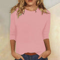 Women's Crew Neck 3/4 Sleeve Casual Top - Pink