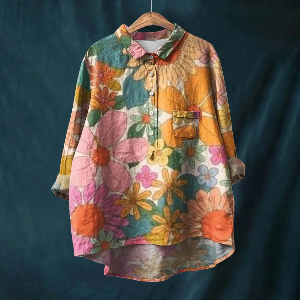 Women's Floral Print Long Sleeve Blouse - Khaki