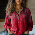Women's Paisley Print Long Sleeve Shirt - Red