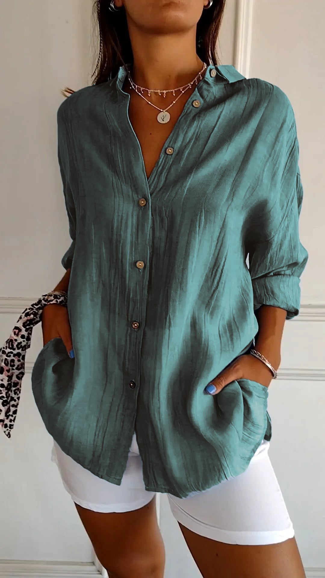 Women's Relaxed Button-Down Shirt Blouse