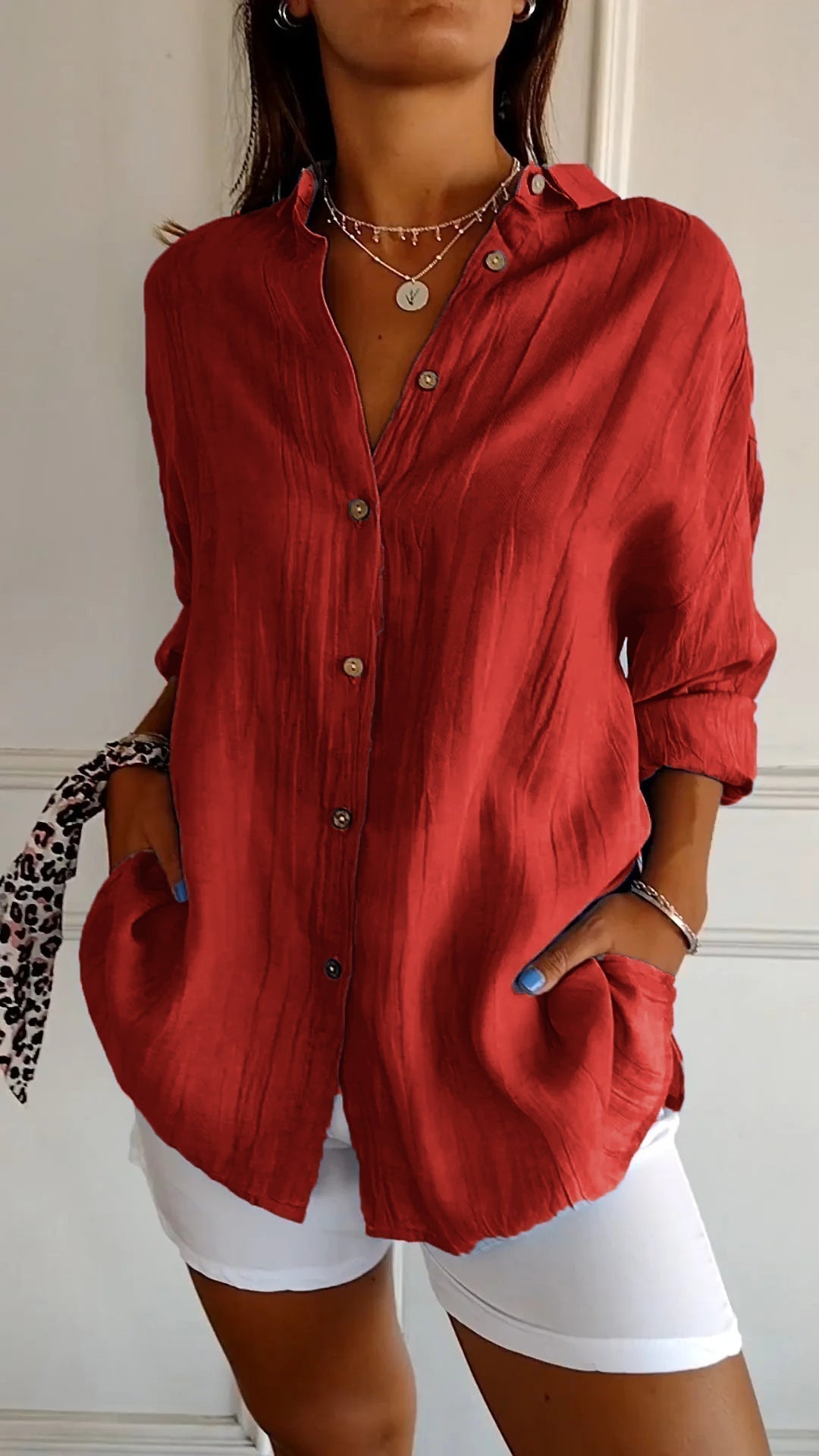 Women's Relaxed Button-Down Shirt Blouse
