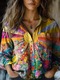 Women's Floral Patchwork Long Sleeve Blouse