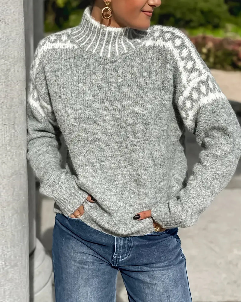 Women's Mock Neck Long Sleeve Sweater - Grey