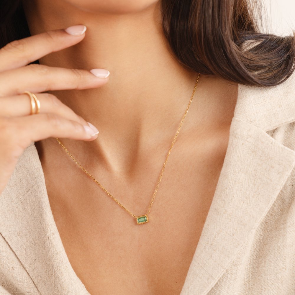 Baguette Birthstone Necklace