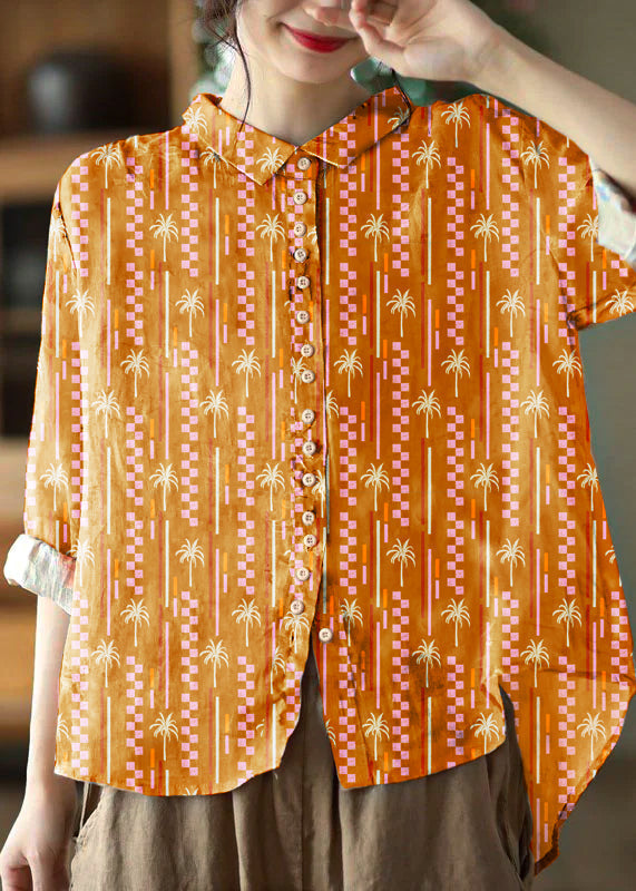 Floral Print Button-Front Blouse with Relaxed Fit and Long Sleeves