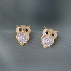 Gold Zirconia Owl Stud Earrings