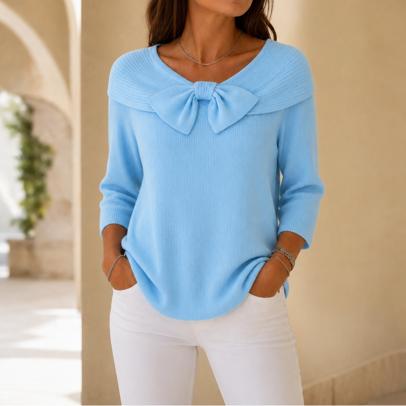 Bettina | Bow Neck Ribbed Knit Sweater